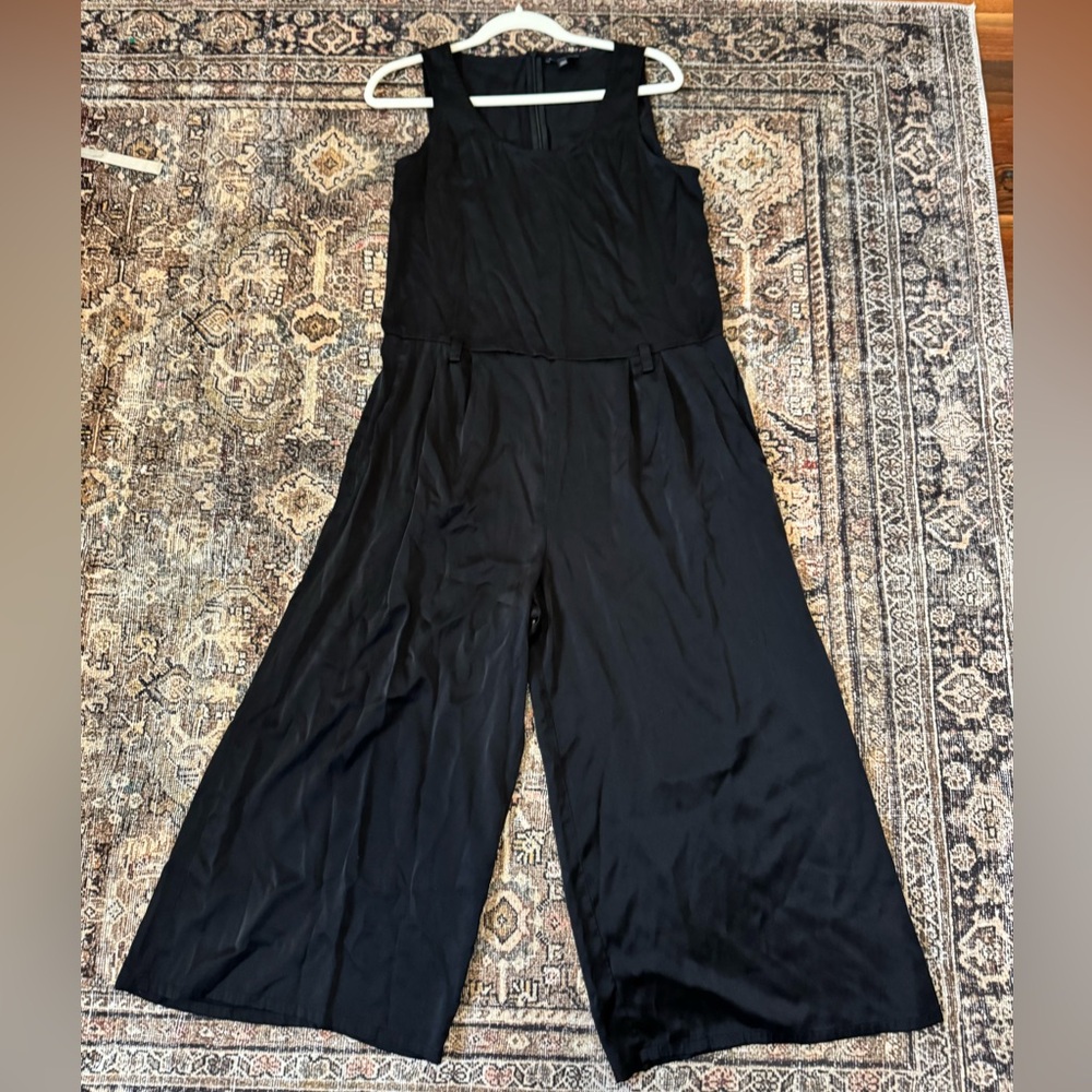Eileen Fisher Sleeveless Wide Leg Black Silk Mix Jumpsuit, Size Medium
